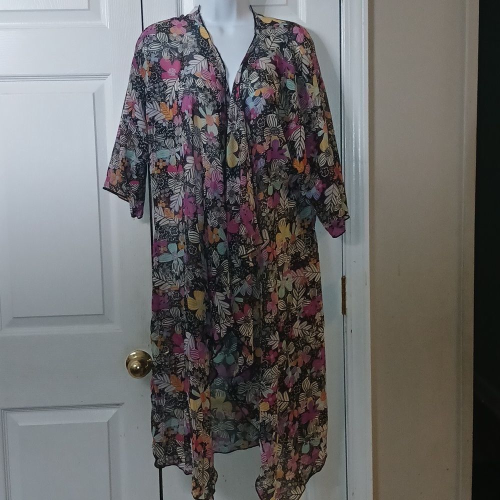 Lularoe  Floral Sheer Flowy Draped Long Cardigan Kimono Duster Sz M NWOT